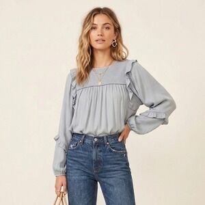 Dolan Left Coast Collection Blue Smocked Ruffle Peasant Blouse Medium